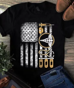 Injection Nurse Stethoscope Nurse Life Us Flag Tshirt