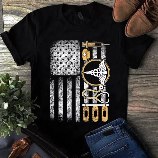 Injection Nurse Stethoscope Nurse Life Us Flag Tshirt