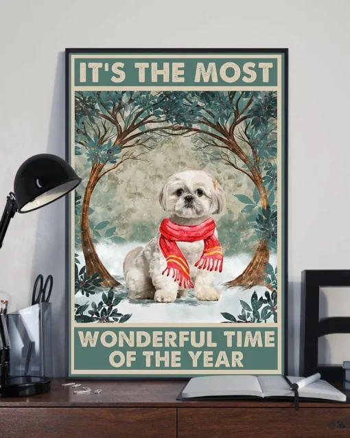 It's The Most Wonderful Time Of The Year Shih Tzu Christmas Dog Poster