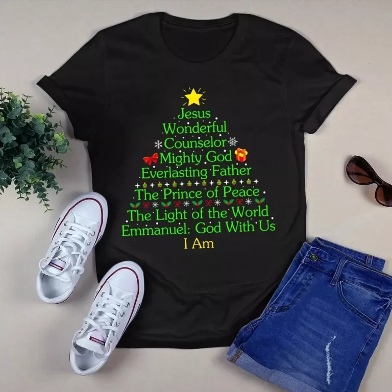 Jesus Wonderful Counselor Mighty God Everlasting Father Christmas Tree Tshirt
