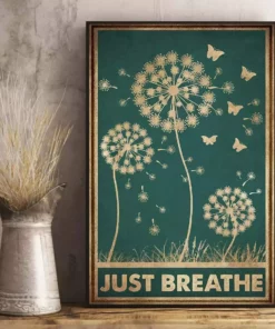 Just Breathe Dandelion Butterflies Wall Art Vintage Poster