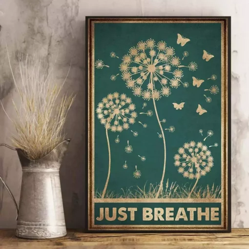 Just Breathe Dandelion Butterflies Wall Art Vintage Poster