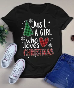 Just A Girl Who Loves Christmas Xmas Bufallo Plaid Gift Tshirt