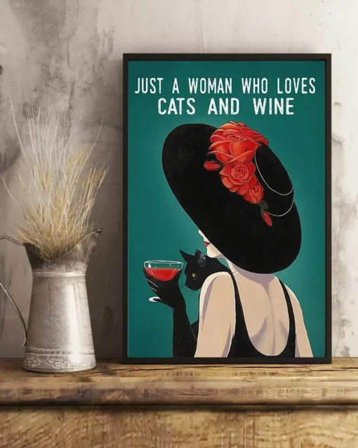 Just A Woman Who Loves Cats And Wine Black Cat Poster