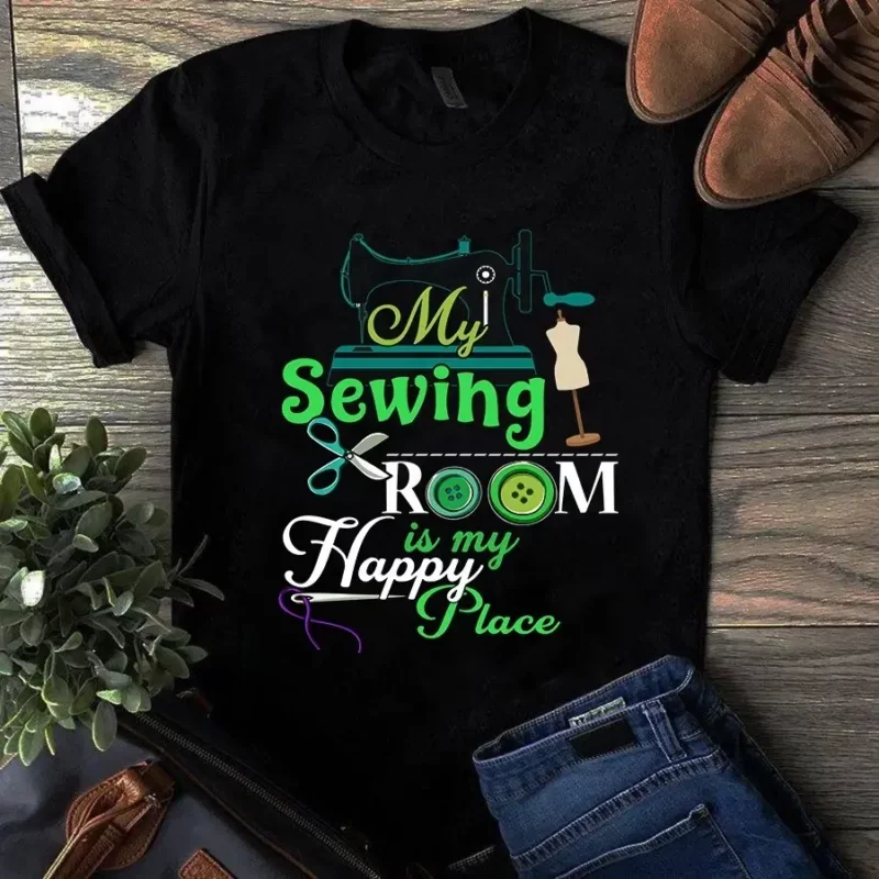 My Sewing Room Is My Happy Place Sewing Quilting Tshirt
