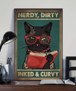 Nerdy Dirty Inked And Curvy Black Meow Cat Poster