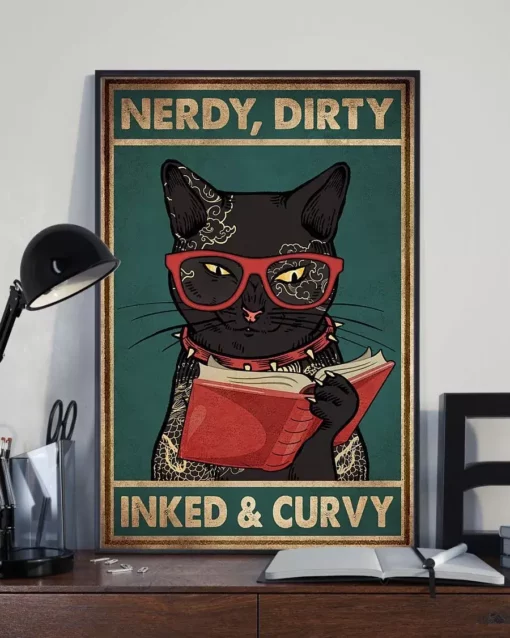Nerdy Dirty Inked And Curvy Black Meow Cat Poster