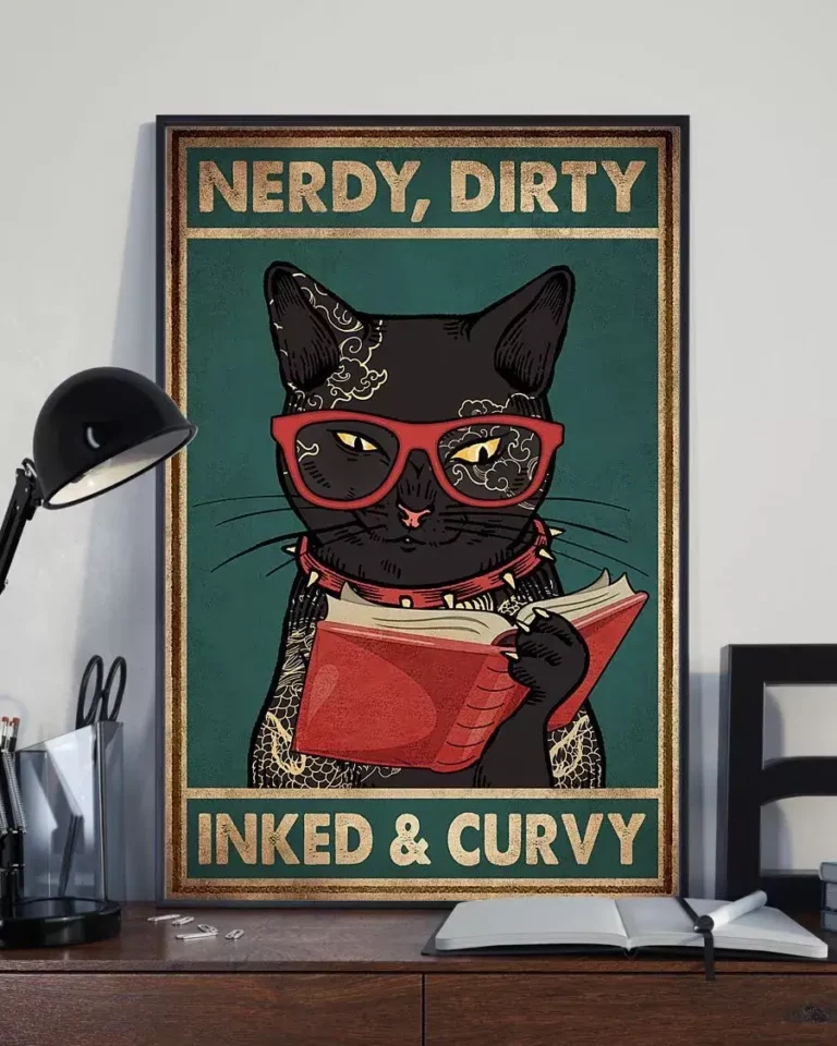 Nerdy Dirty Inked and Curvy Black Meow Cat Poster