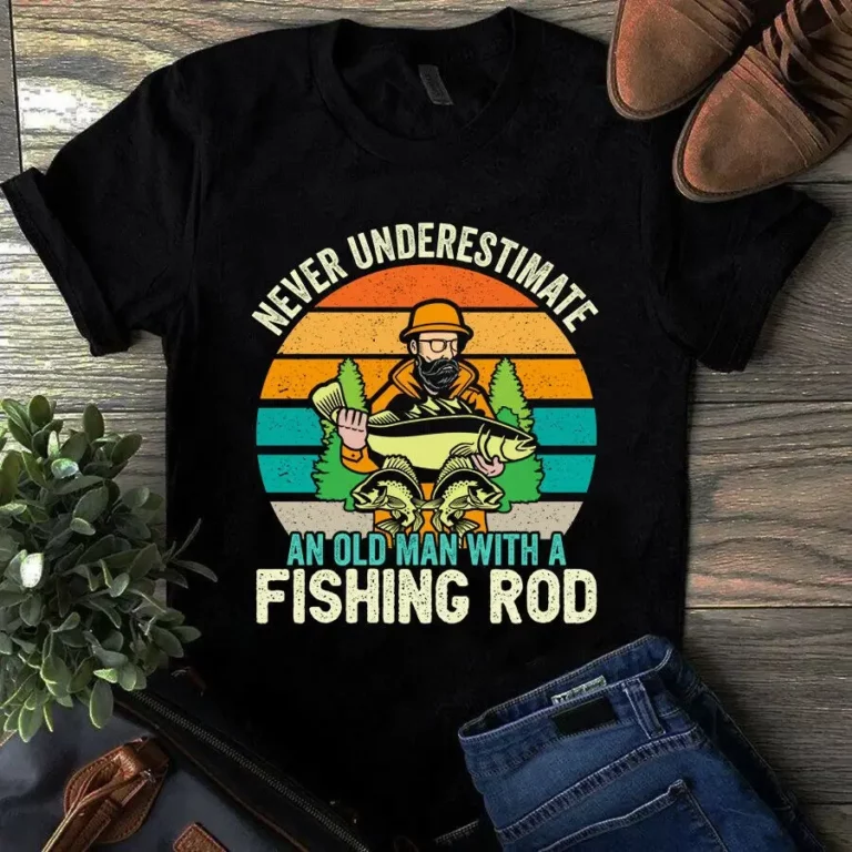 Never Underestimate an Old Man With a Fishing Rod Vintage Tshirt