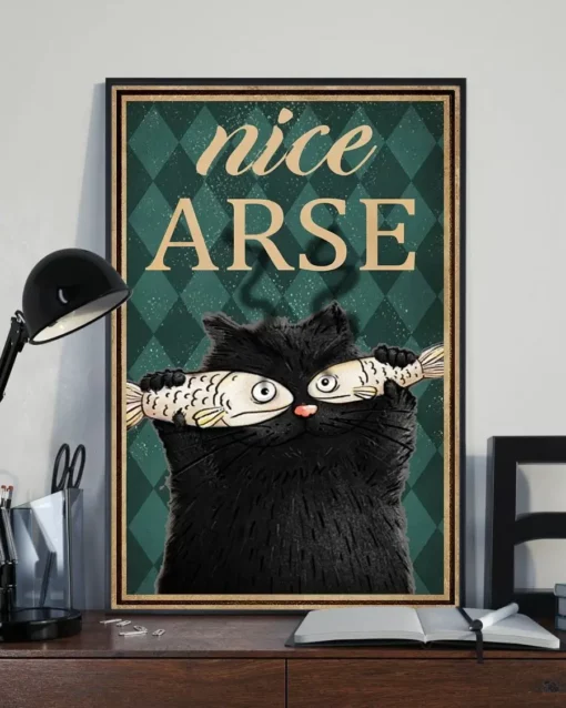 Nice Arse Funny Black Cat Fish Vintage Poster