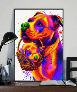 Pitbull Dog Puppy Water Color Home Decor Wall Art Poster