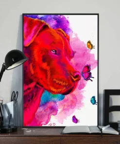 Pitbull Dog And Butterfly Water Color Home Decor Wall Art Poster