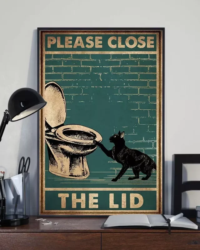 Please Close The Lid Black Meow Cat Poster
