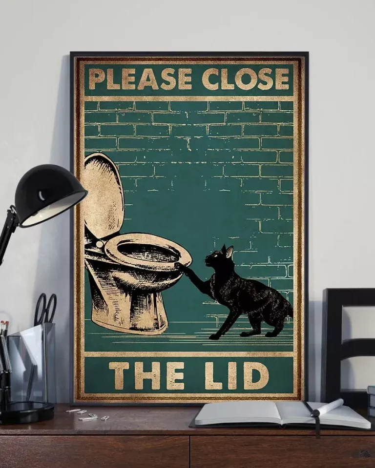Please Close the Lid Black Meow Cat Poster