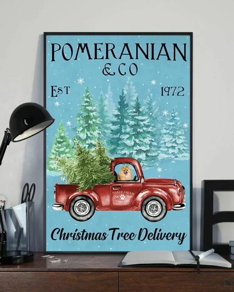 Pomeranian and Co Christmas Tree Delivery Xmas Dog Poster