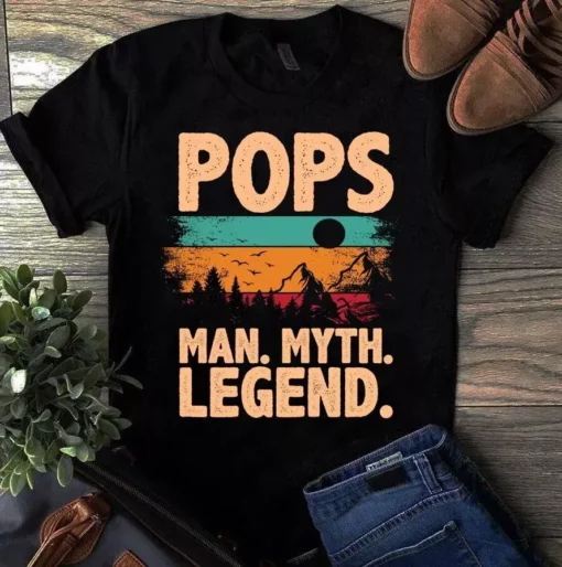 Pops Man Myth Legend Vintage Camping Dad Father Gift Tshirt