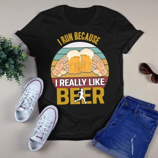 I Run Because I Really Like Beer Vintage Running Beer Lover Gift Tshirt