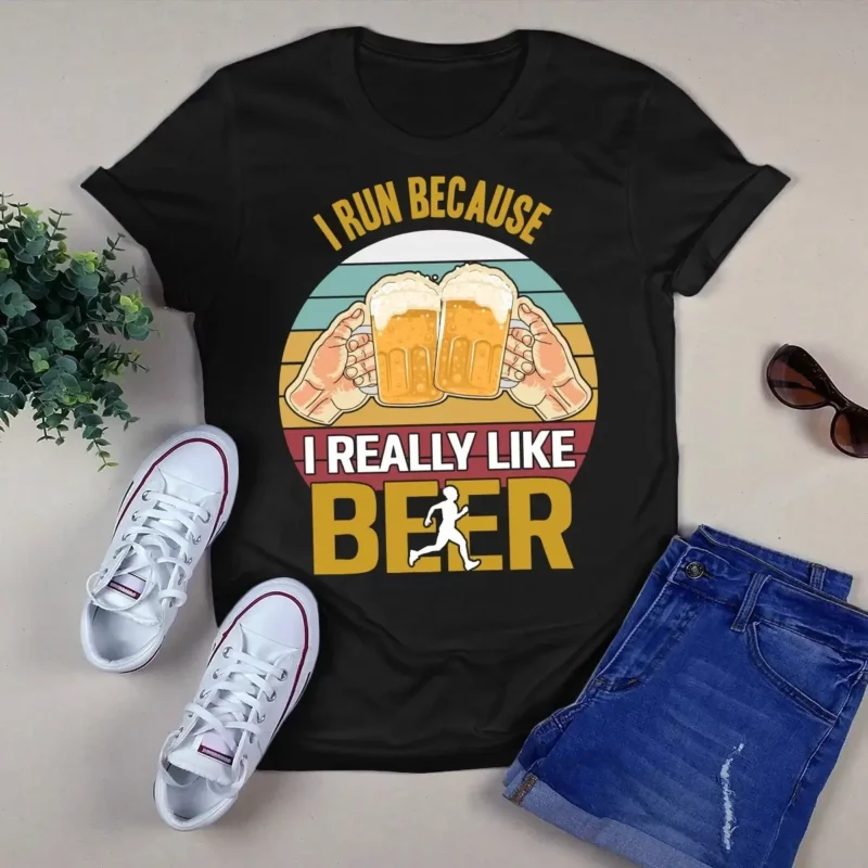 I Run Because I Really Like Beer Vintage Running Beer Lover Gift Tshirt