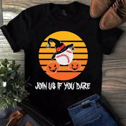 Join Us If You Dare Halloween Baseball Vintage Tshirt