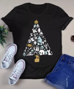 Meow Cat Skull Pumpkin Christmas Tree Xmas Gift Tshirt