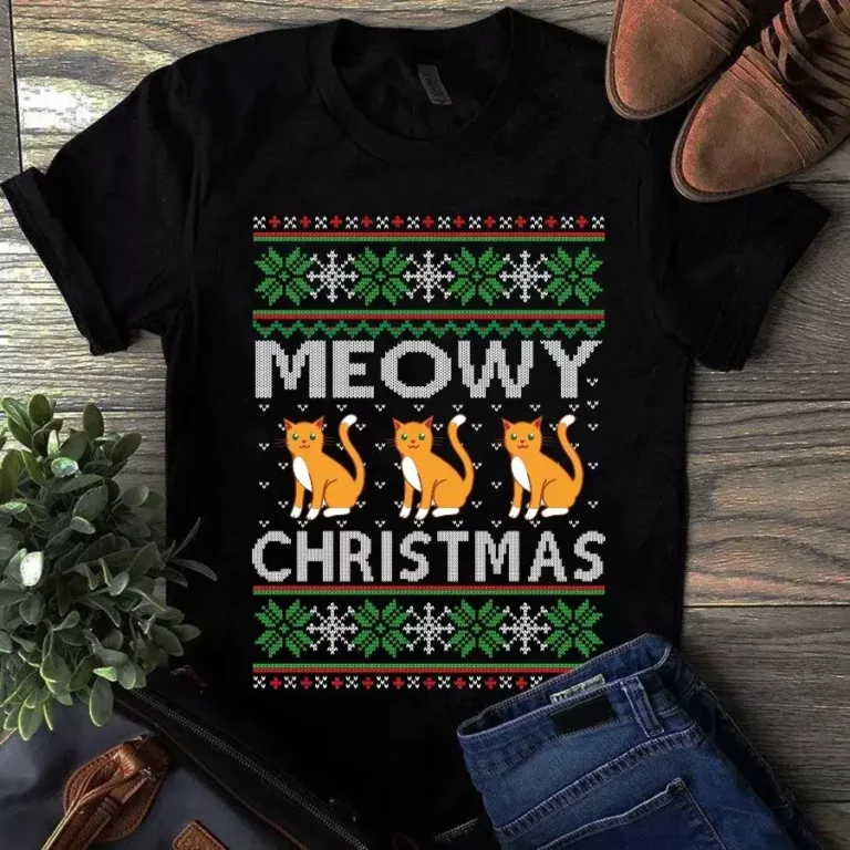 Meowy Christmas Funny Meow Cat Christmas Xmas Gift Tshirt