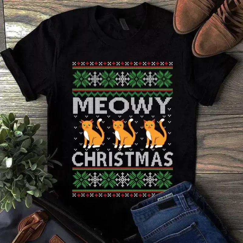 Meowy Christmas Funny Meow Cat Christmas Xmas Gift Tshirt