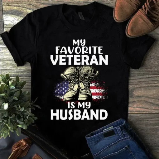 My Favorite Veteran Is My Husband Usa Flag Veteran Gift Tshirt