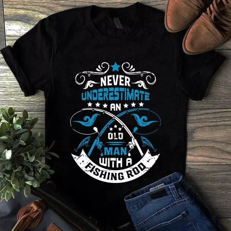 Never Underestimate An Old Man With A Fishing Rod Bass Hook Tshirt