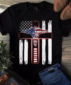 Nursing American Flag Nurse Symbol Gift Tshirt