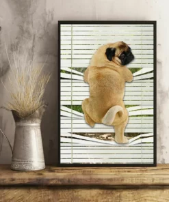Pug Climbing Out Window Home Decor Wall Art Dog Poster