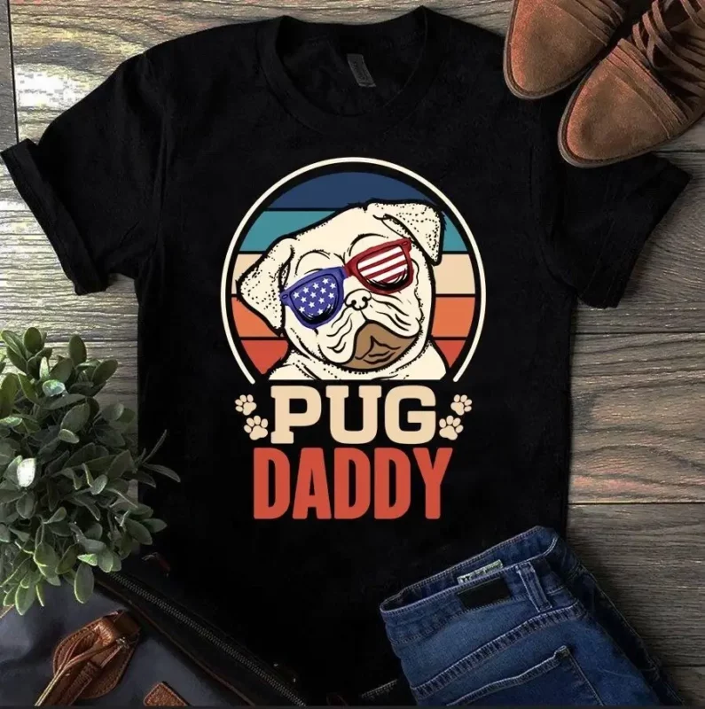Pug Daddy United States Flag Pug Father Dad Dog Gift Tshirt