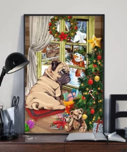 Pug Dog Christmas Ornament Tree Snowman Funny Home Decor Wallart Poster