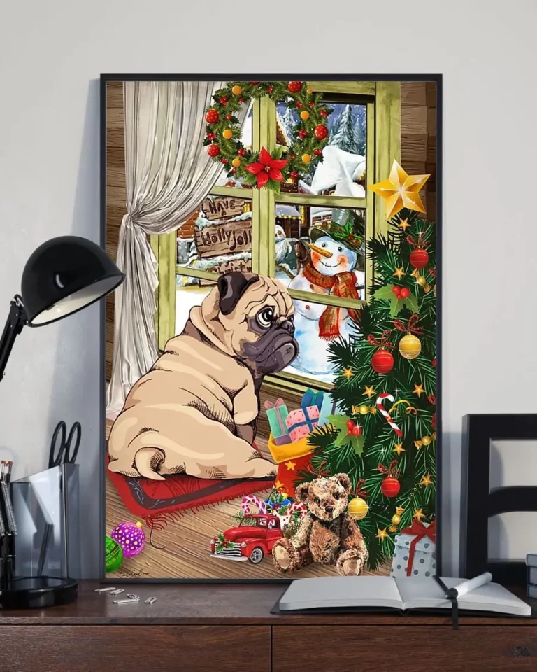 Pug Dog Christmas Ornament Tree Snowman Funny Home Decor Wallart Poster