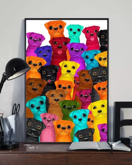 Pug Multi Dogs Funny Home Decor Wall Art Poster