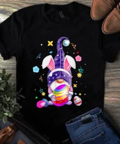 Purple Gnome With Bunny Ears Easter Eggs Gift Tshirt