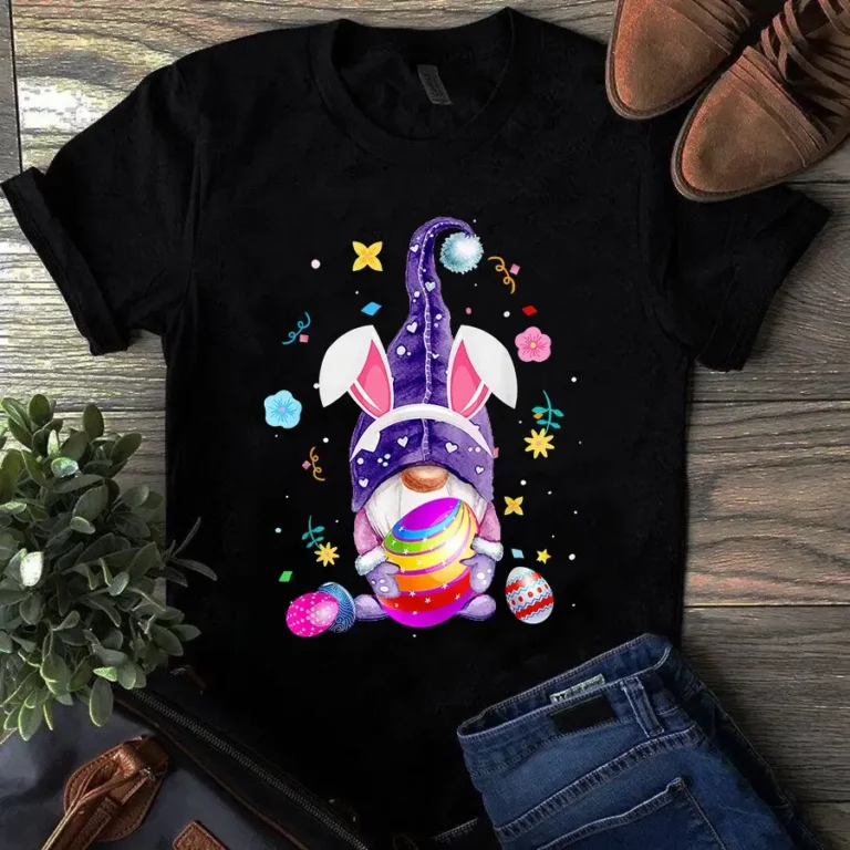 Purple Gnome With Bunny Ears Easter Eggs Gift Tshirt