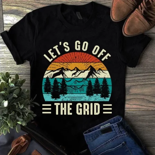 Let's Go Off The Grid Moutain Hiking Vintage Tshirt