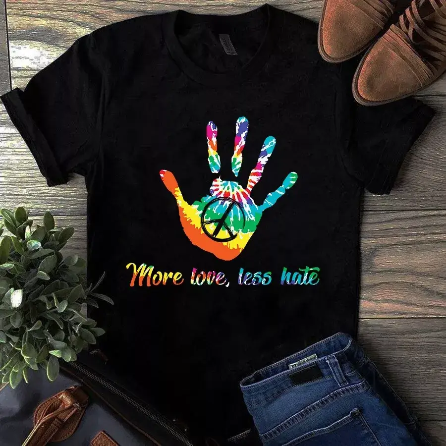 More Love Less Hate Hand Print Peace Sign Retro Hippie Tshirt 1 More Love Less Hate Hand Print Peace Sign Retro Hippie Tshirt