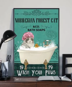 Norwegian Forest Cat And Co Bath Soap Wash Your Paws Poster