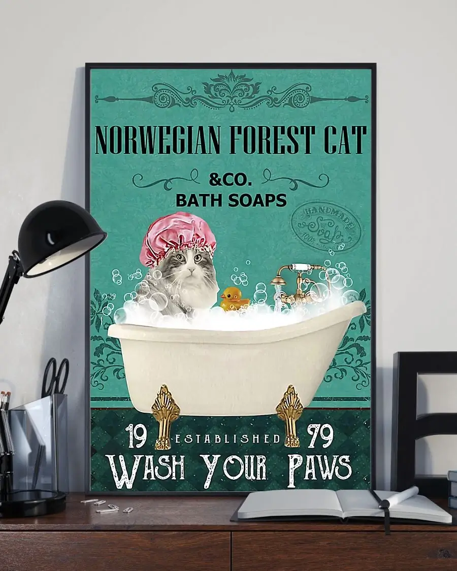 Norwegian Forest Cat And Co Bath Soap Wash Your Paws Poster 1 Norwegian Forest Cat And Co Bath Soap Wash Your Paws Poster