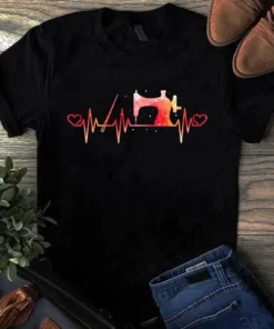 Sewing Machine Heart Beat Quilting Tshirt