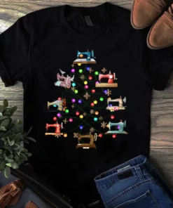 Sewing Quilting Machine Christmas Tree Xmas Gift Tshirt