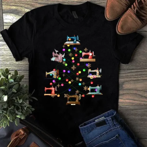 Sewing Quilting Machine Christmas Tree Xmas Gift Tshirt