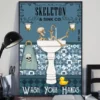 Skeleton and Sink Co Wash Your Hands Funny Bathroom Skeleton Poster