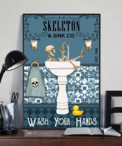 Skeleton And Sink Co Wash Your Hands Funny Bathroom Skeleton Poster