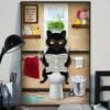 Funny Black Cat Read Newspaper In Toilet Poster 3 Funny Black Cat Read Newspaper In Toilet Poster