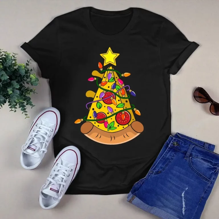 Funny Pizza Lover Christmas Light Xmas Tree Gift Tshirt