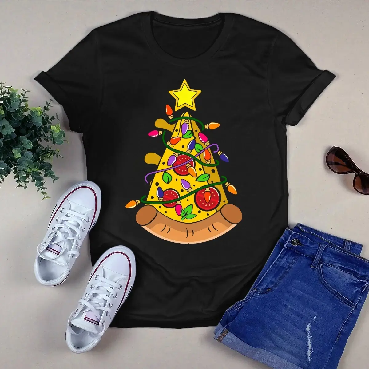 Funny Pizza Lover Christmas Light Xmas Tree Gift Tshirt 1 Funny Pizza Lover Christmas Light Xmas Tree Gift Tshirt