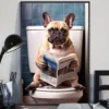 Funny Pug Sitting on Toilet Reading Newspaper Dog Poster