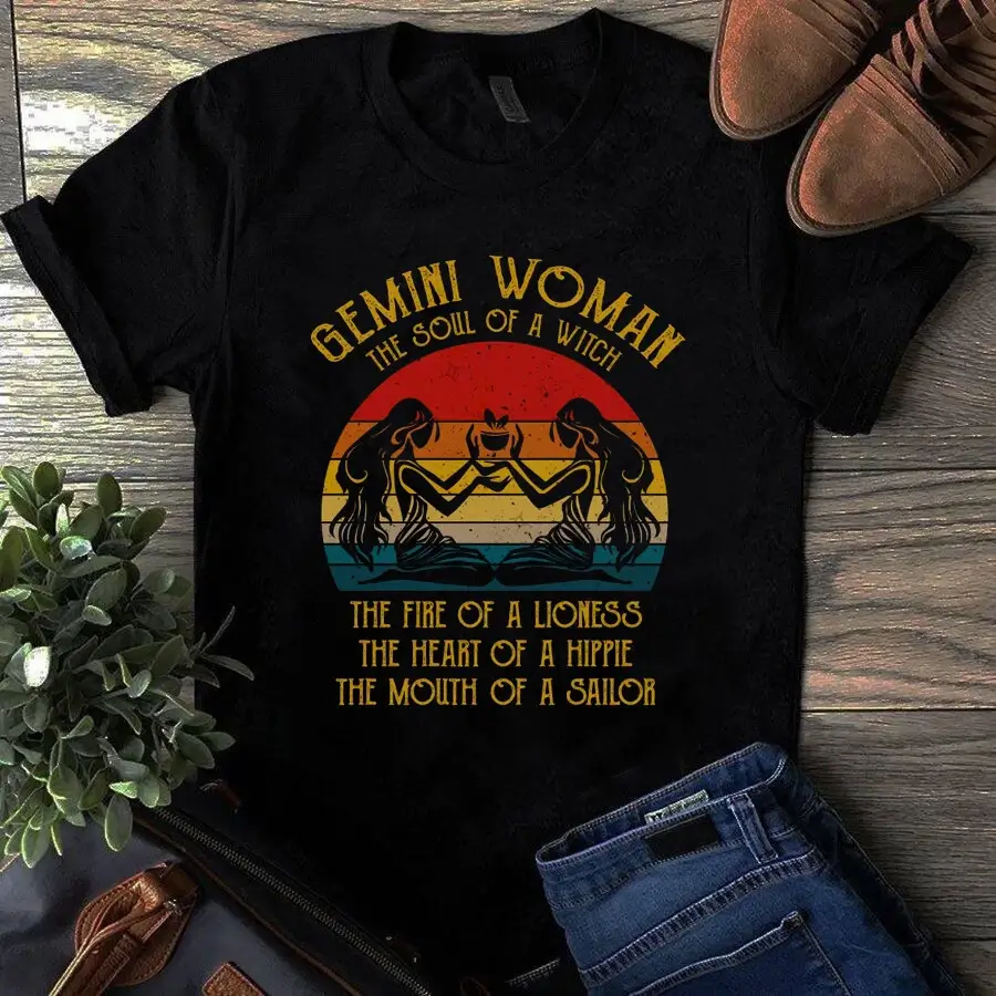 Gemini Woman The Soul Of A Witch The Fire Of A Lioness Vintage Birthday Tshirt 1 Gemini Woman The Soul Of A Witch The Fire Of A Lioness Vintage Birthday Tshirt